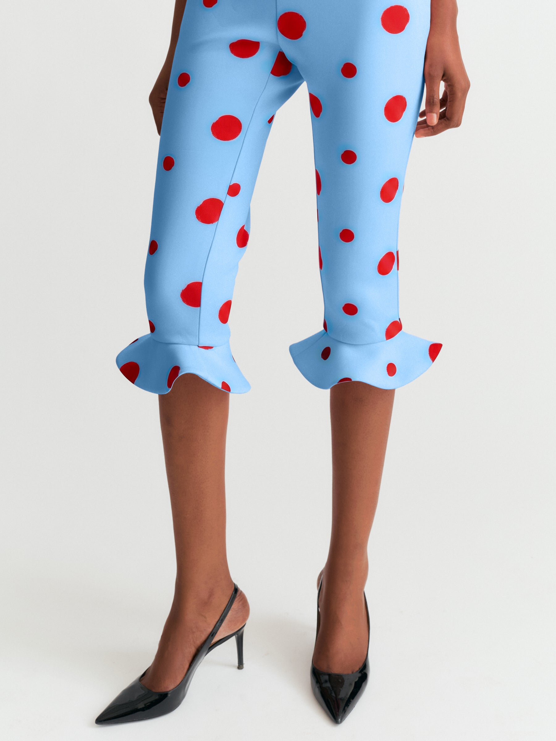 Polka Dot Capri Trousers in Blue