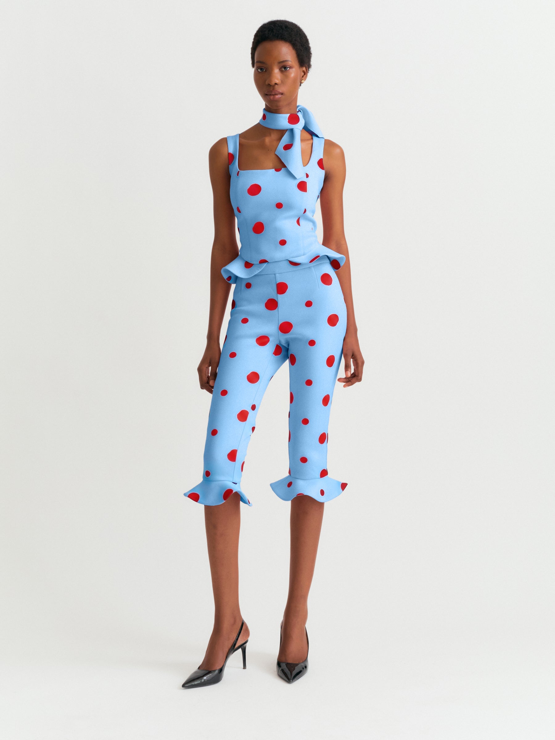Polka Dot Capri Trousers in Blue