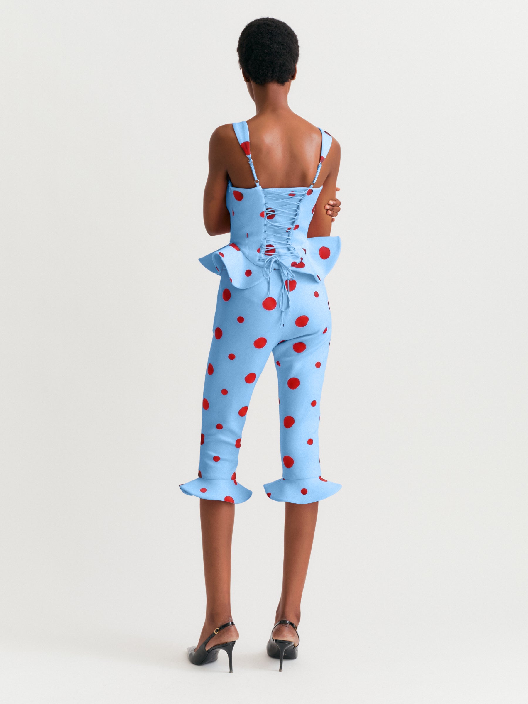 Polka Dot Capri Trousers in Blue